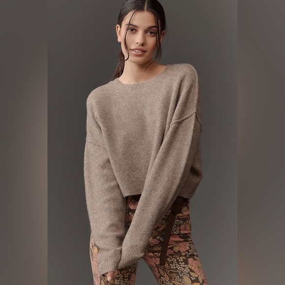 Anthropologie Sweaters - NWT! Anthropologie Taupe Pilcro Cropped Crew-Neck Oversized Sweater 💚